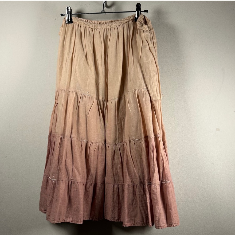 Jane Ashley Tiered Maxi Skirt Womens 1X Peach Pink Ombre Boho Sequin Cotton
